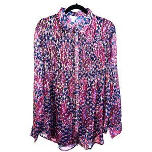 Spense Womens XL Floral Paisley Button-Up Blouse Long Sleeve Button Cuff